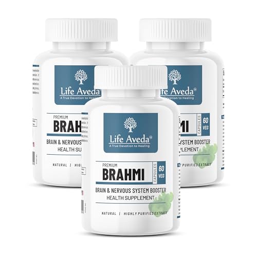 Image of Life Aveda Brahmi Health Supplement | Bacopa Monnieri Helps to improve Memory, Concentration & Alertness | 100% Natural, Brain & Nervous System Booster, Reliefs from Stress, Anxiety & Mood Swings - 60 Capsule (Pack of 3)