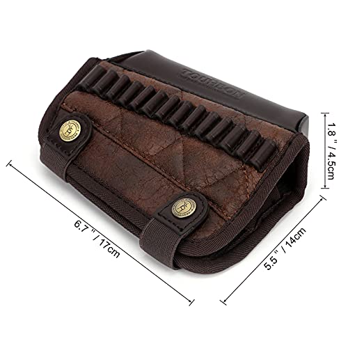 Tourbon Cheek Rest Pad With .22 Rifle Shell Holder Tactical Gun Stock Cover 14 Round Ammo Carrier Pouch Hunting Shooting Accessories (Pu Leather - Brown Left Hand) #TOP2