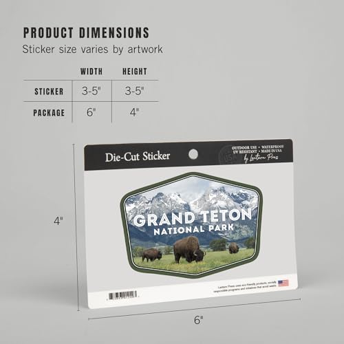 Image of Die Cut Sticker Grand Teton National Park, Wyoming, Buffalo and Mountain Scene, Vinyl Sticker, (Waterproof Decal for Cars, Water Bottles, Laptops, Coolers), Large