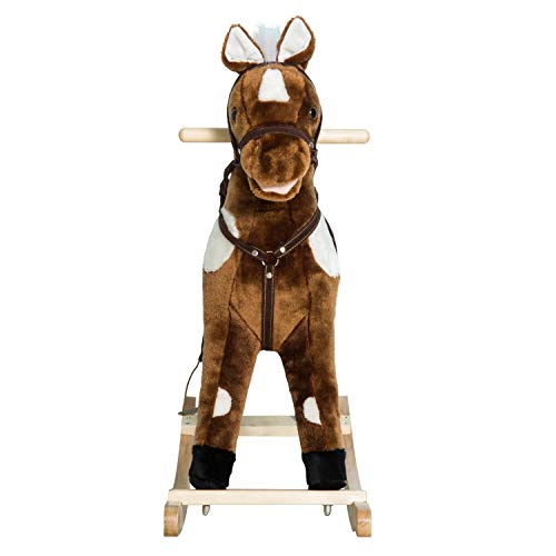 Qaba Kids Metal Plush Ride-On Rocking Horse Chair Toy with Nursery Rhyme Music - Dark Brown - Image 5