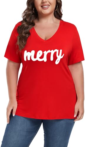 Image of ForHailey Women's Plus Size Short Sleeve Tee Shirt V Neck Basic Ladies Loose Fit T Shirt 1X-5X