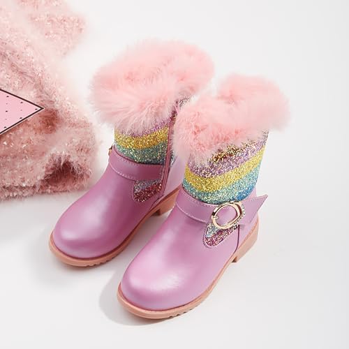 Girls Ankle Boots with Side Zipper Mid Calf Round Toe Glitter Tall Boots Comfortable Dress Booties for Toddler3