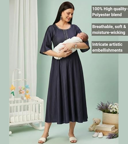 Image of DUMMY SHAPE Feeding Kurtis for Women Cotton Blend | Floral Anarkali Kurta with Dual Nursing Zippers for Pregnancy & Breastfeeding | Maternity Dresses | Gifts for Pregnant Woman