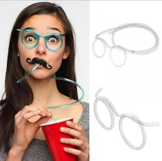 GIRLYZ Attire 1 Pcs Funny Crazy Silly Straws for Kids/Goggle Shape Drinking Eye Glasses/Return Gift for Kids Birthday Party-(Multi Color)-image-12
