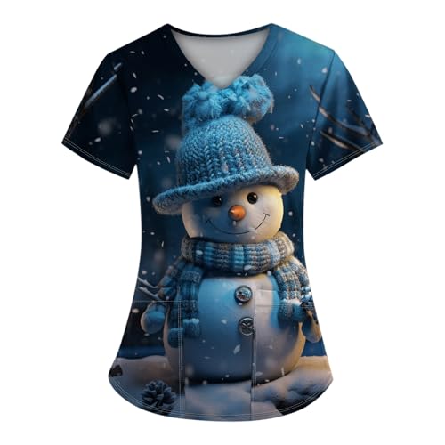 OIOLOYJM Halloween Christmas Scrub Tops Women Printed V Neck Short Sleeve Plus Size Scrubs for Womens Shirts with Pockets