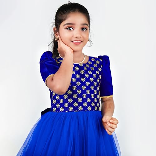 Image of Stanwells Kids Dress for Girls Embroiderd Full Length Frock for Baby Girls Flower Gown Ruffle Pattern Back Zipper Beautiful Sleeveless Birthday Dress for Girls Coral (1-9 Years)