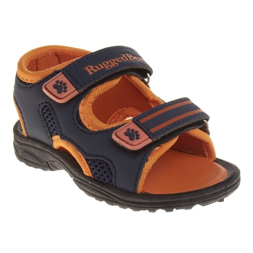 Rugged Bear Kids Boys Girls Open-Toe Outdoor Sport Water Sandals - beach pool slide adjustable strap shoes athletic summer, Orange Navy (12 Medium, Little Kid)