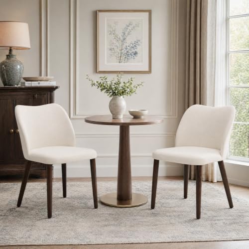 Image of MALOL Dining Chairs Set of 2, Upholstered Fabric Kitchen Chairs with Curved Back, Padded Seat and Solid Wood Legs, Modern Dining Chair for Kitchen Dining Room, Beige