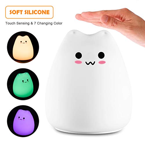 Preisvergleich Produktbild Pat Cat Lampe Silikon Nachtlicht Batteriebetrieben Niedlichen Kawaii Nachtlicht Geschenke Mit 7 Farbe VeräNderbar FüR Weihnachten Geburtstag FüR Kinder Kleinkind Baby MäDchen (Katze)