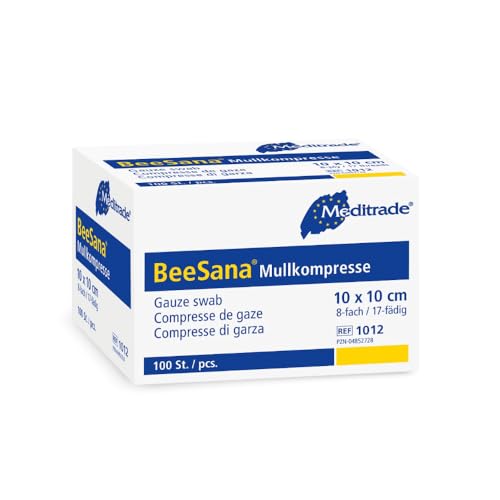 BeeSana® Mullkompresse, ohne RöKo, unsteril, 8-fach, 10 x 10 cm - B01MY2PDX0 | Packung (100 Stück)