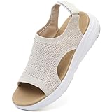 DimaiGlobal Sandalias Mujer Ortopédicas Deportivas Verano Fascitis Plantar Soporte Arco y Correa Ajustable Cuña Punta Abierta Elástica Lavables en Lavadora Caminar Casual Exterior 40EU Beige