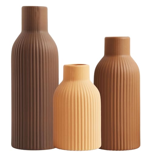 Joeabor Ceramic Vase Set of 3 - Handcrafted Ceramic Vases for Home Decor & Shelf - Modern Farmhouse Decor for Kitchen, Office, Bedroom & Living Room Decorative Objects for Mantel, Table Centerpieces