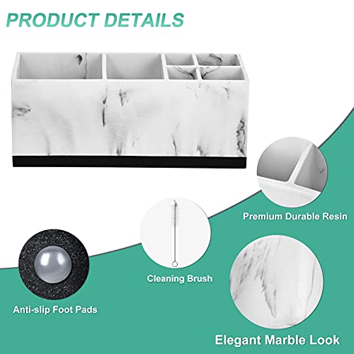 Vitviti Toothbrush Holder For Bathroom, Bathroom Organizer Countertop, Rectangle 6 Compartment Bathroom Accessories Storage For Toothpaste/Vanity Counter/Sink, White Resin Of Marble Color #TOP3
