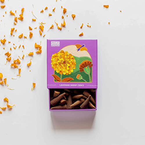 Image of Natural Incense Fragrance Lavender and Patchouli Dhoop Cones with Holder (80 pcs) | Havan for Pooja, Home & Festivals I Natural Guggal /Loban Original |Pack of 2 (40 Cones /Pack)