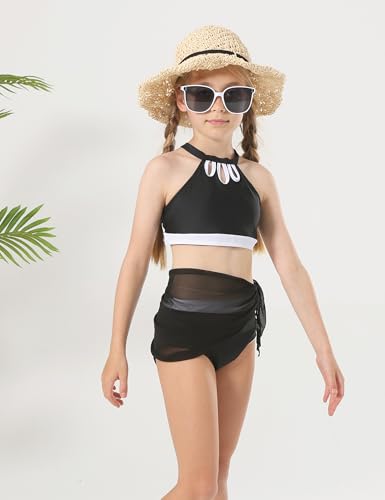 Girls' 3 Piece Swimsuit Bikini Set with Cover Up Skirt Boho Floral Bathing Suit for Beach Pool 7-16 Years3