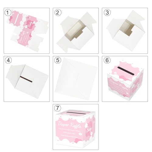Image of Diaper Raffle Tickets with Card Box, 50 Pink Raffle Tickets and Box for Baby Shower Game, Gender Reveal, Oh Baby Theme Party Decorations