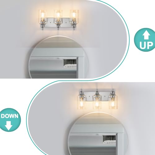 Image of 3-Light Bathroom Light Fixtures Modern Chrome Vanity Lights for Bathroom Lighting Fixtures Over Mirror for Cabinet Mirror Bedroom Hallway