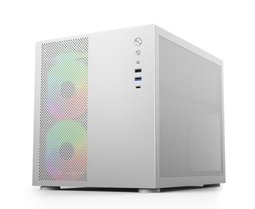 iONZ KZ-33T Mesh Vault - Elite PC Gaming Case, Dual Chamber Mid Tower M/ATX - Front I/O USB Type-C with Anodised Aluminium - includes 5 ARGB PWM Fans | Silver