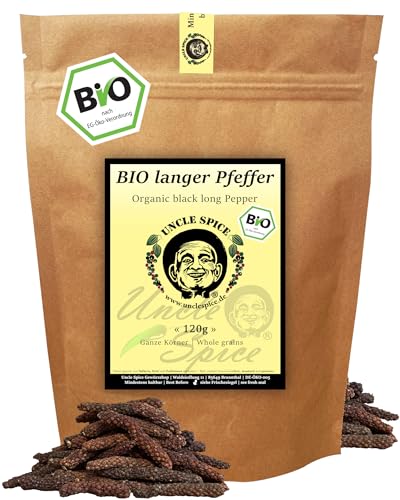 UNCLE SPICE® BIO langer Pfeffer - 120g echter Stangenpfeffer aus Asien ökologisch angebaut,...