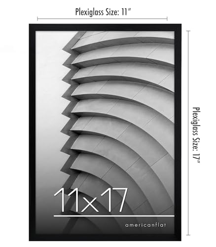Americanflat 11x17 Picture Frame with Polished Plexiglass - Streamline Collection - Thin Border Picture Frame for Wall Display - Hanging Hardware Included - Black