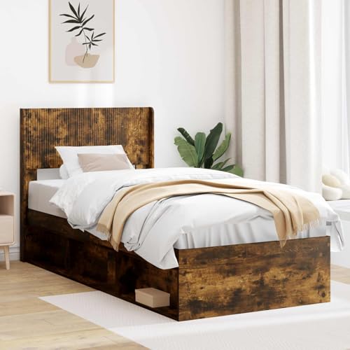 mzdioop Cabecero de madera de roble ahumado PB, 105 x 7 x 100 cm, moderno diseño vertical, fácil de montar en el marco de la cama, versátil para dormitorio, zona de invitados y cama de matrimonio