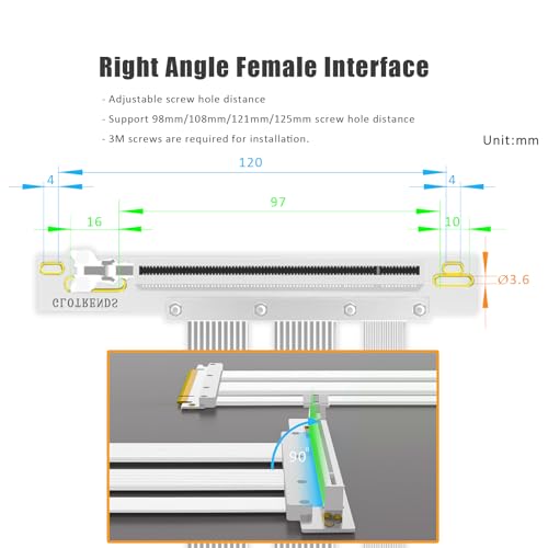 Image of GLOTRENDS 250mm PCIe 5.0 Riser Cable for RTX5090 RTX4090 RX9070 RX7900, Compatible with PCIe 5.0 /4.0 GPUs, 90 Degree Right Angle for Vertical GPU Mount