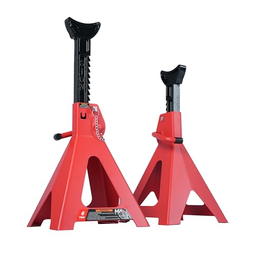 6 Ton Jack Stands with Double Locking System Heavy Duty Vehicle Support Stands for Cars Trucks SUVs & Vans Reliable Automotive Lift Stands with Wide Base Set of 2 Red