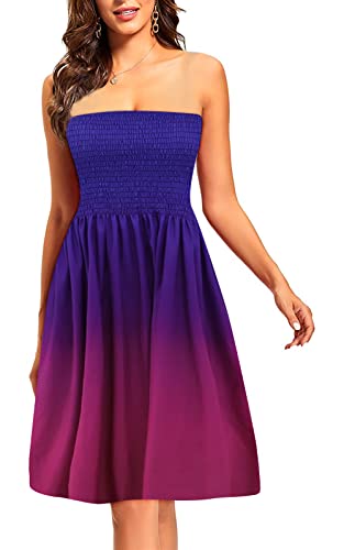 Image of Zyyfly Tube Top Dress Women Summer Beach Coverup Stretch Smocked Strapless Dress