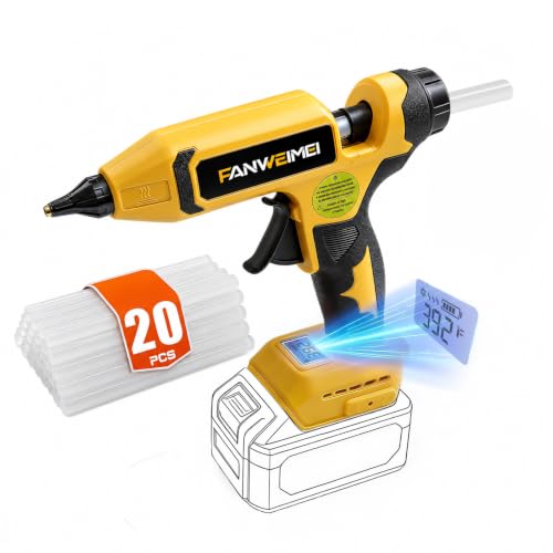 110W Cordless Hot Glue Gun Compatible with DeWalt 18V Battery Upgraded Digital Adjustable Temp Heavy Duty Glue Gun with 20 Full-Size Sticks for DIY Arts Crafts & Home Repair (Battery Not Included)