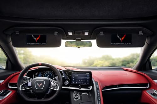 Image of SR1 USA C8 Corvette Sun Visor Label Cover Decal - Set of 2 Domed Emblem Interior Decals Accessories Gloss Black for 2020-2026 Chevrolet Corvettes Stingray, Z06, Z51, E-Ray