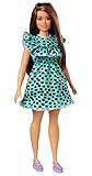 Barbie Fashionistas Doll #149 with Long Brunette Hair Wearing Graphic Black & Aqua Polka-Dot Dress,...