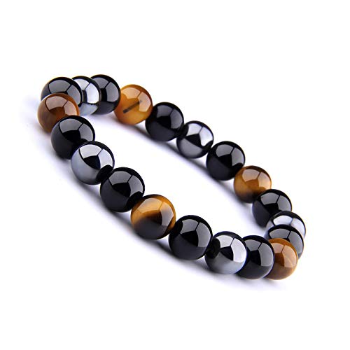 Forubus Triple Protection Bracelet, Tiger Eye Hematite Obsidian Natural Stone Beaded Bracelet, Stretchy Magnetic Therapy Bracelet As Amulet Bring Luck And Fortune (4Pcs) #TOP5