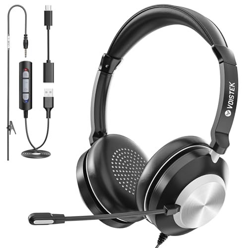 Voistek USB Headset with Microphone for PC & Laptop, On-Ear Computer Headset with Noise Canceling Microphone, in-line Control, All-Day Comfort for Work, Zoom, Teams, Online Meetings & Home Office