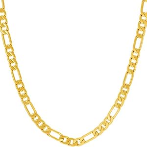 LIFETIME JEWELRY Flat Figaro Chain Necklaces for Men & Women 24k Real Gold Plated (4mm, 5.5mm & 7mm)