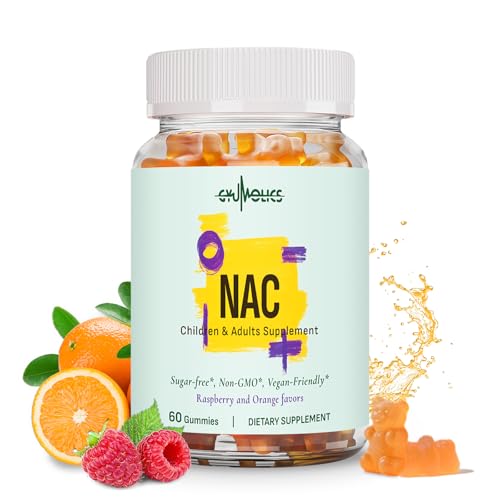 Gyumolics NAC Supplement 1000mg for Adults & 500mg for Kids N-Acetyl Cysteine Supplement Gummies Synergistic Antioxidant Vegan Sugar-Free 60 Gummies