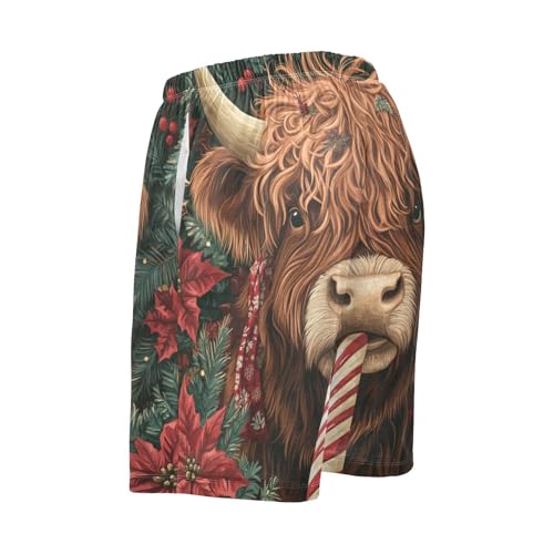 Men's Short Pajama Bottoms Yak Highland Cattle Flower Home Casual Sleep Pants2