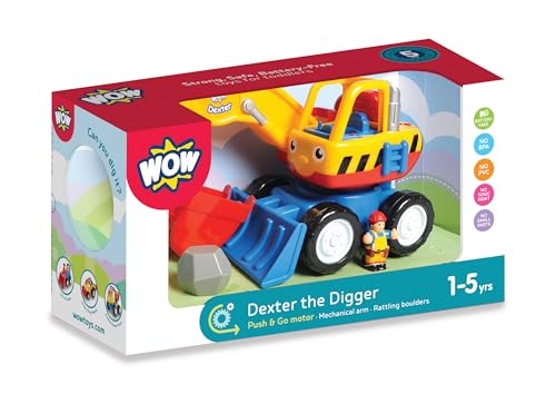 WOW Toys Dexter The Digger – Friction Powered Excavator Truck with Driver Figure & Moving Scoop | No Batteries, Durable Toddler Construction Toy for Ages 1–5