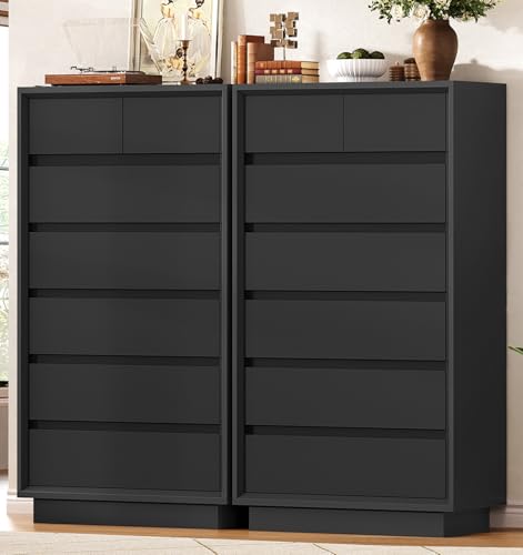 Image of TEENFON 51.6 inch Tall Dresser for Bedroom with 7 Drawers, Black Dresser with Metal Slide, Bedroom Dressers, Wood Dressers & Chests of Drawers for Bedroom, Hallway, Black