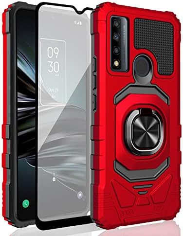Ailiber Heavy Duty Case for TCL 30XE/20R 5G - Screen Protector, Ring Kickstand, Magnetic Car Mount, Military Grade, Shockproof TPU Bumper - Red