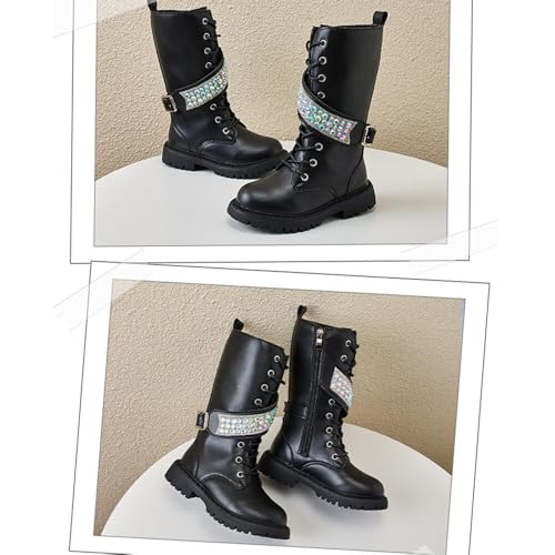 Kid's Girls Fashion Waterproof Side Zipper Mid Calf Combat Riding Boots Girl's Dress Princess Shoes Knee High Winter Boots3