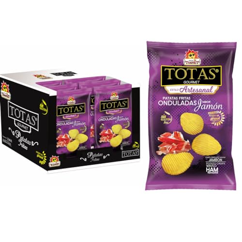 Patatas Fritas Tosfrit, Totas Gourmet, Formato familiar. Sin Gluten. iChuches (Totas Jamón 9 Bolsas de 130gr)