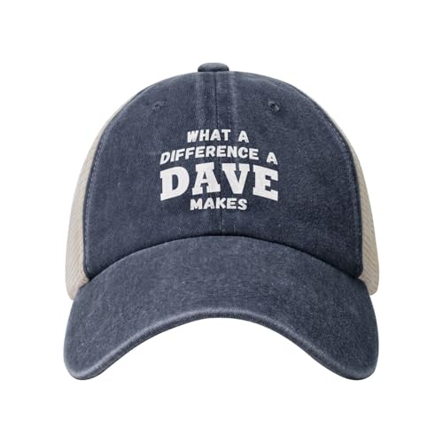 What A Differences A Dave Makes Trucker Hat - Adjustable Snapback Baseball Cap with Mesh Back - Navy Blue