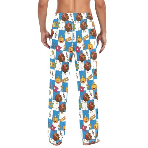 Men's Pajama Bottom Turkey Pumpkin Music Rock Cotton Pajama Pants Drawstring Sleepwear Long Pants Pockets3