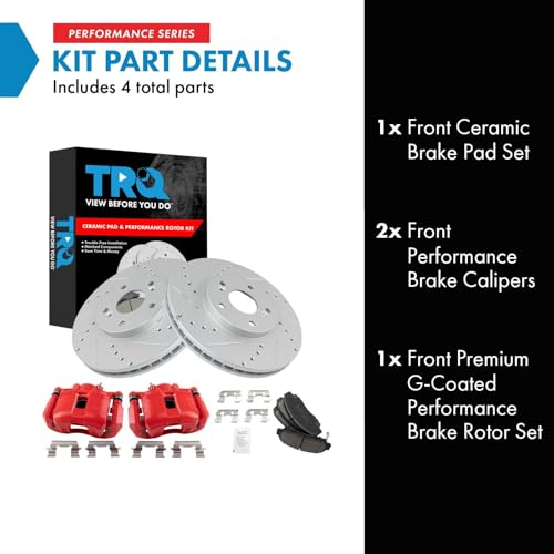 Image of TRQ Performance Front Brake Pad and Rotor Set Ceramic Coated Drilled | For 2001-2003 Acura CL 1999-2008 TL 2003-2009 Honda Accord