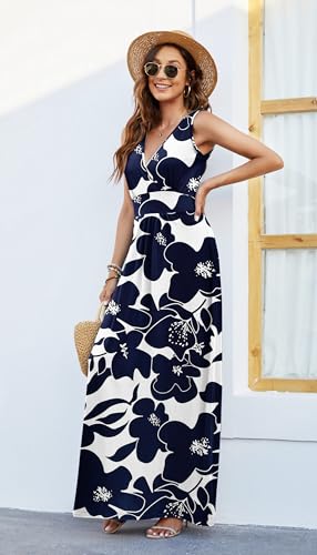 Image of AUSELILY Maxi Dresses for Women Summer Casual Sleeveless V Neck Wrap Dress | Sleeveless Long maxi dress with wrap V neck & side pockets, for formal cocktail, beach & casual daily wear