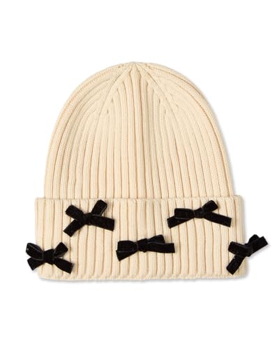 MeMoi Girls Ribbed All-Over Bows Rayon-Blend Cuffed Beanie