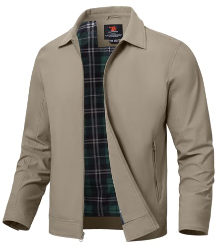 YSENTO Mens Summer Bomber Jackets Lightweight Casual Windbreaker Baseball Sports Cargo Jacket Outwear with Zip Pockets(Khaki,L)