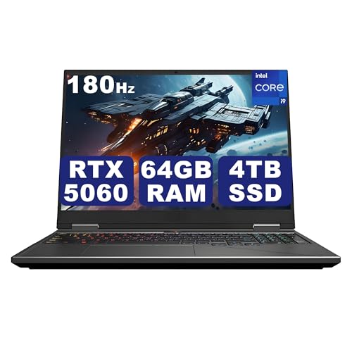 Image of 24 Cores 14th Gen Intel Core i9-14900HX Gaming Laptop, 64GB DDR5 RAM, 4TB PCIe4 NVMe SSD, GeForce RTX 5060 8GB GDDR7 GPU, 16 inch Ultra HD Display 16:10 2.5K 180Hz, Wi-Fi 6, RGB Backlit, Win11 Pro
