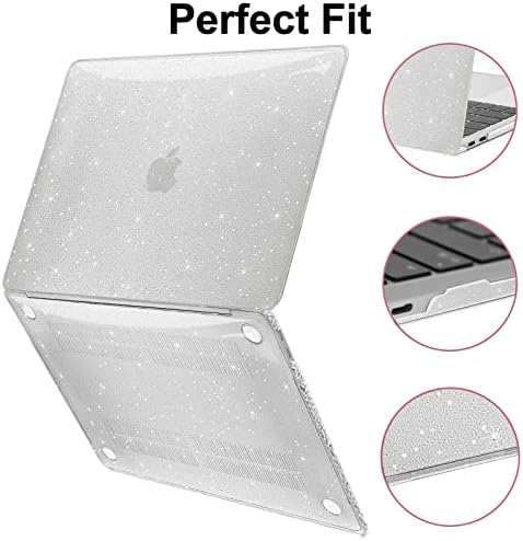ZAOJUP Compatible with MacBook Pro 13 Inch Case M2/M1 A2338 A2289 A2251 A2159 A1989 A1708 A1706, 2022 2021 2020-2016 Released, Sparkly Plastic Hard Shell Case Cover + Keyboard Cover, Glitter Clear