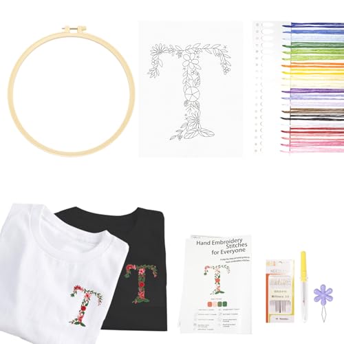 Image of Topapfo Alphabet Letter T Stick and Stitch Embroidery Kit for Clothing, Beginners Name Embroidery Pattern Transfer Paper Stencils Water Soluble for Clothes Jeans T-Shirts Tote Bags
